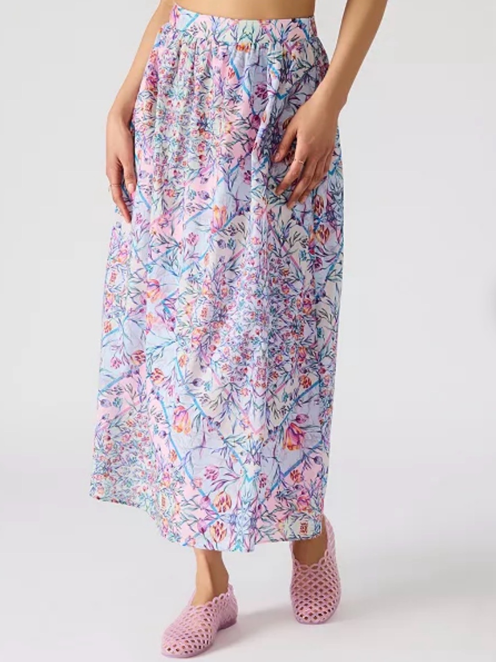 Steve Madden Pastel Floral Midi Skirt - Pink & Blue